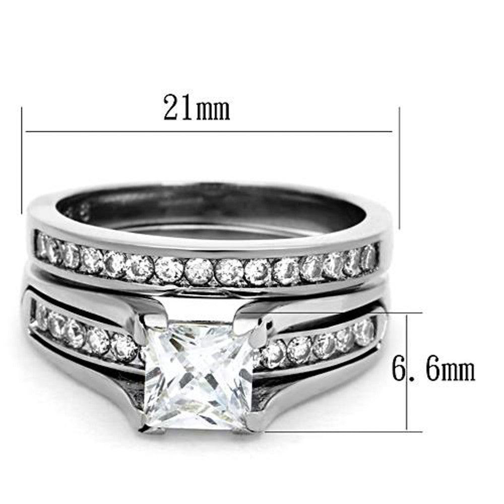 ARTK0W383 Stainless Steel 2.10 Ct Princess Cut CZ Wedding Ring Set Women's Sz 5-11